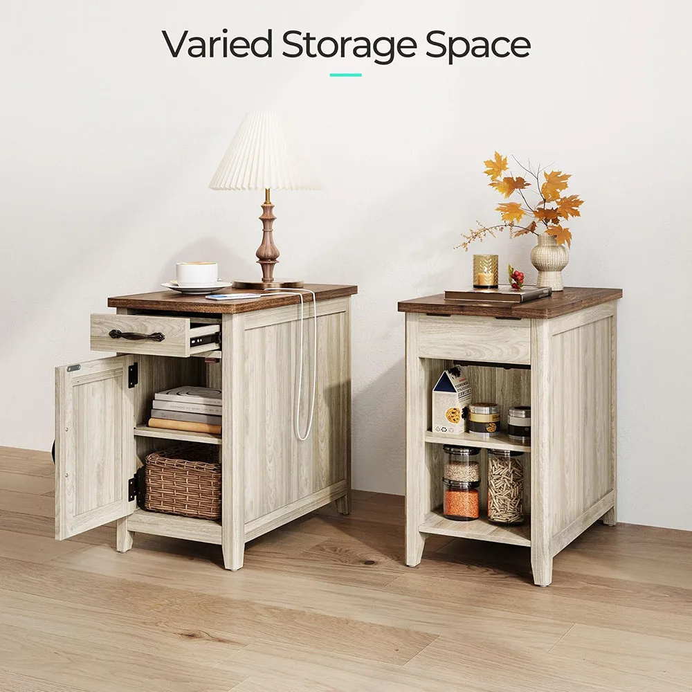 Modern Style Narrow Bedside Table with Charging Station Drawer Sofa Side Table for Bedroom & Living Room Feature Storage manufacture