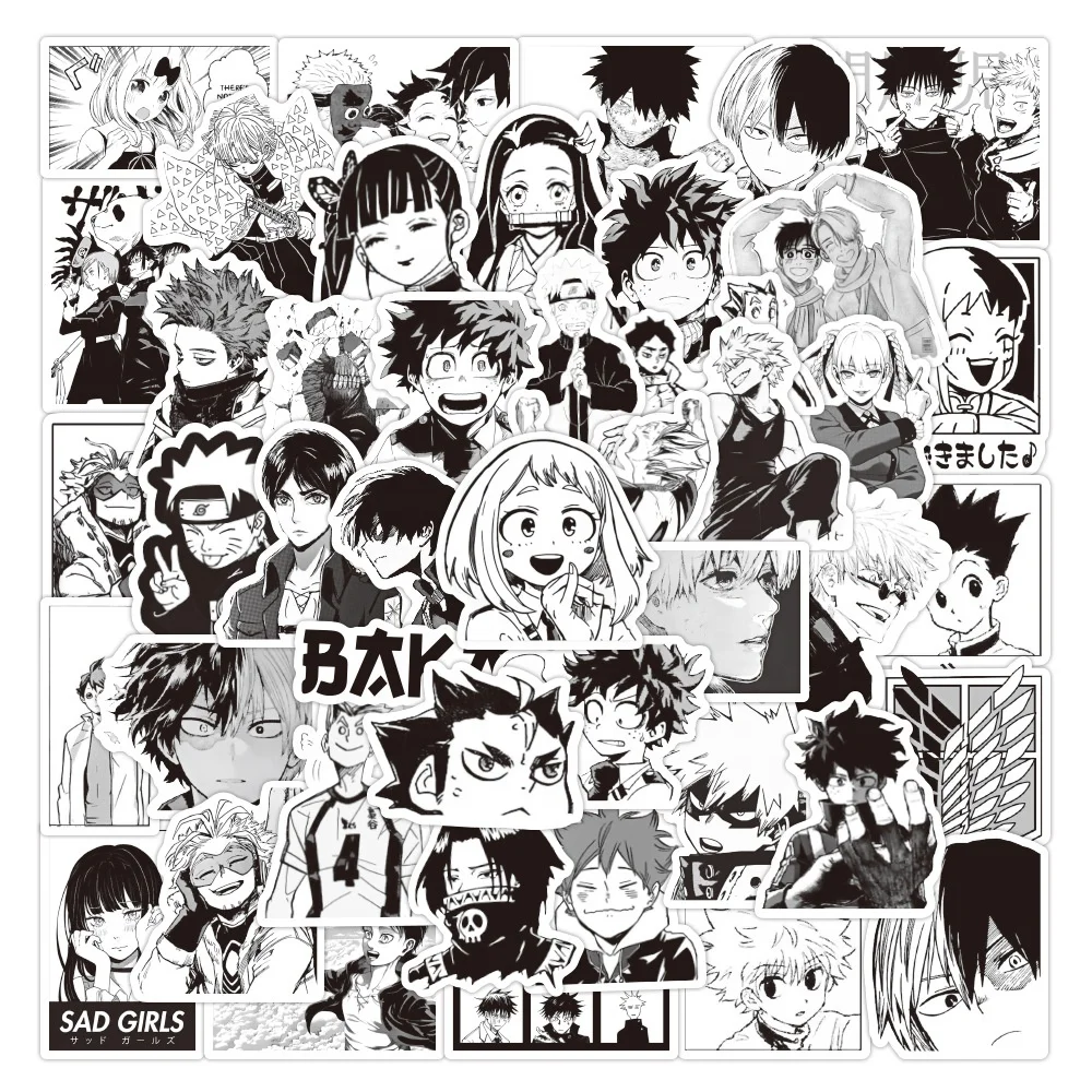 50pcs Black And White Collection Anime Stickers Manga Painting Bottle  Skateboard Luggage Graffiti Sticker Label - Buy Collection Anime Stickers, Black And White Anime Stickers,Anime Manga Painting Graffiti Stickers  Product on 