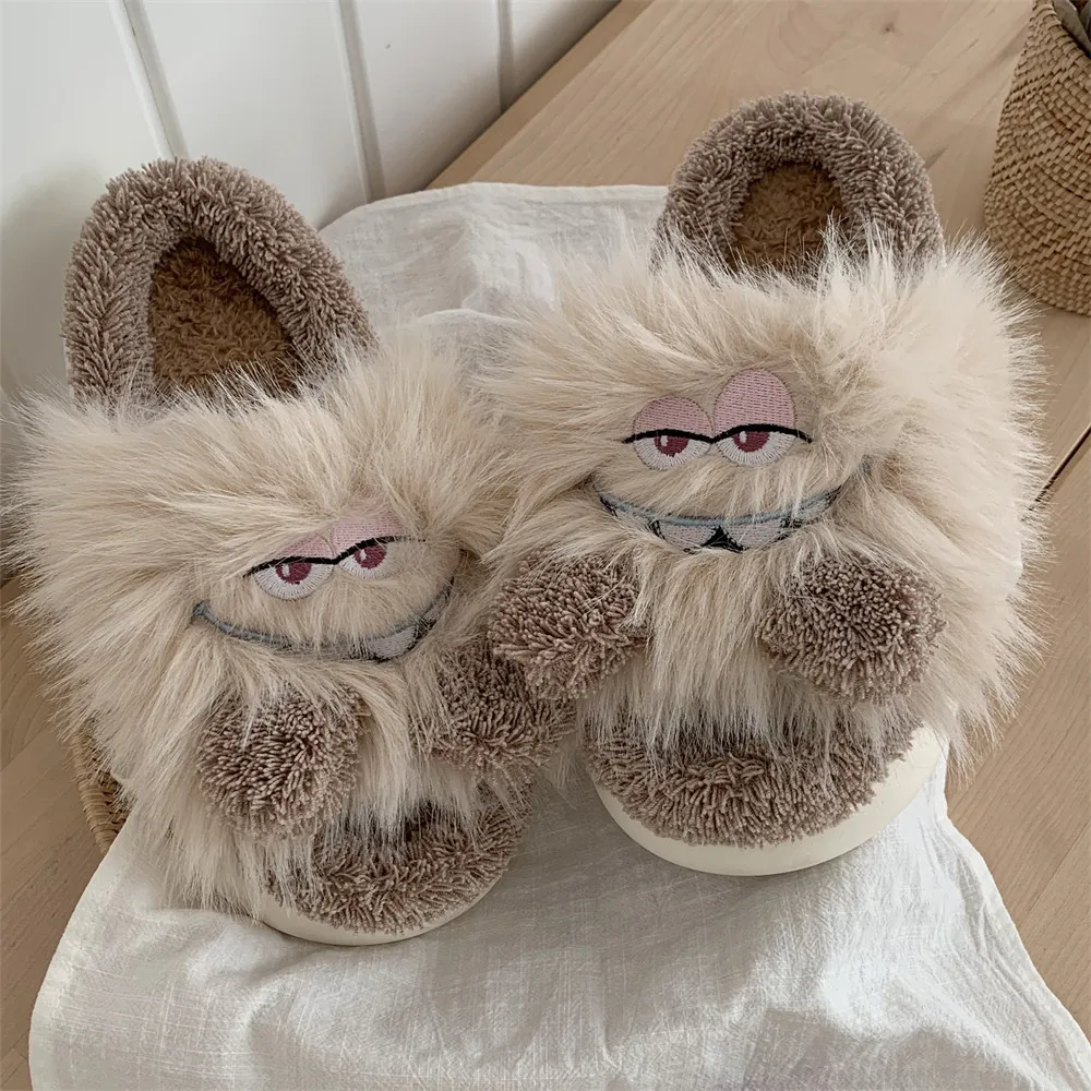 Women's Cartoon Cute Cow House Slippers Warm Plus Lined Closed Toe Fuzzy Home Slides Women's Fluffy Comfy Shoes Winter Autumn