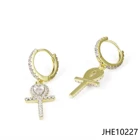 925 Silver With Silver 925 Silver Earring High Quality Wholesale Price Shiny 925 Silver Drop Cross Earring Jewelry With CZ