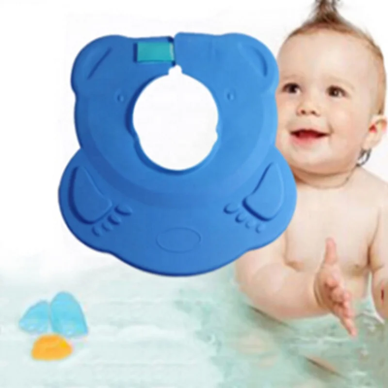 Wellfine Children Shower Cap with Tie Adjustable Shampoo Bathing Protection Hat Waterproof Silicone Baby Shower Cap