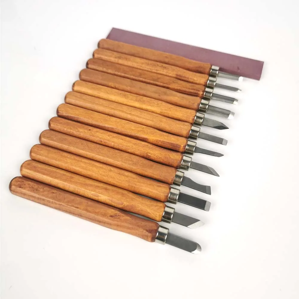 Wood gouge & Parting Tools 12 Pce Wooden Handle Carving Chisel Tool Set 