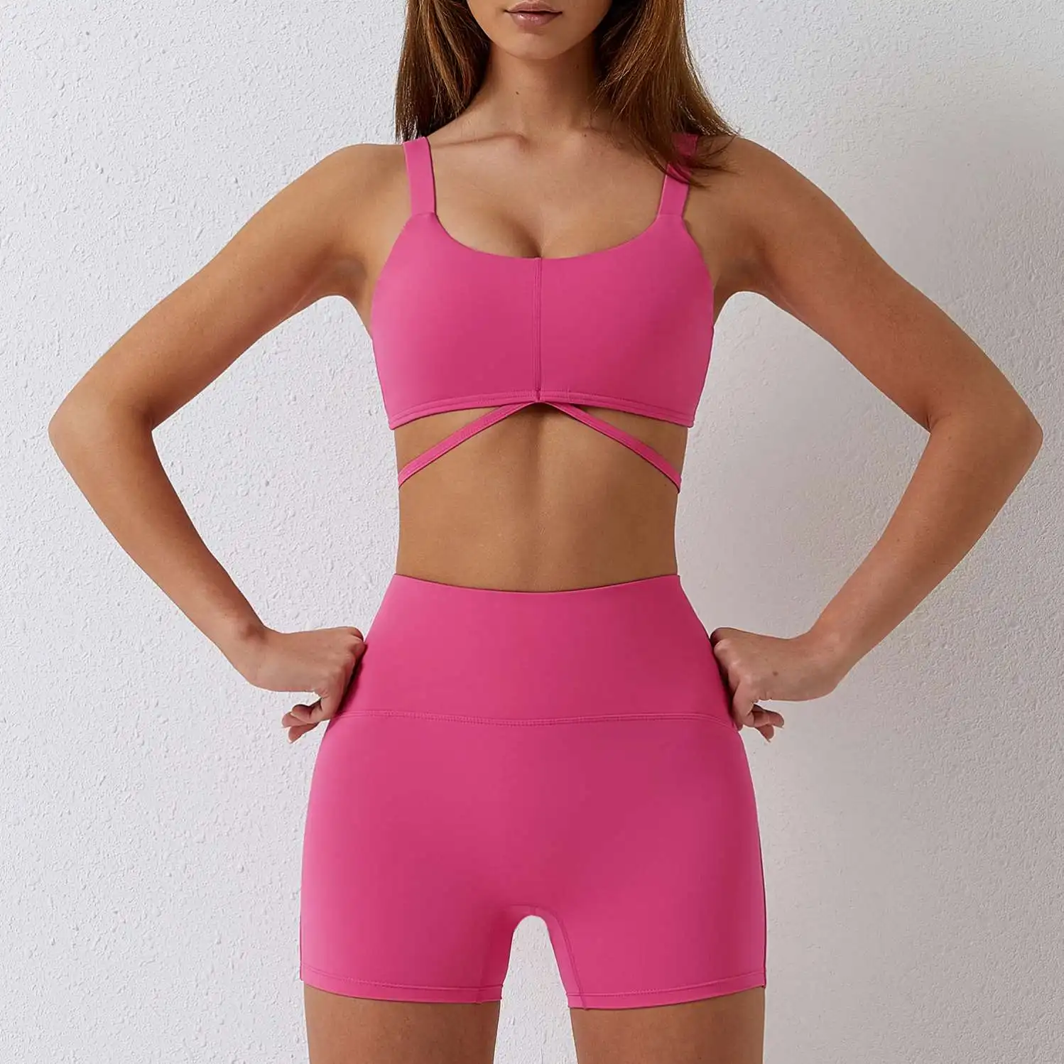 ECBC New popular women gym set solid color sexy sports bra & high waist shorts 2-piece women yoga set