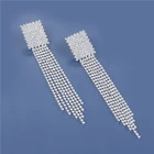 Diamond Earrings Fashion Silver Dangle Square Diamond Chain Bling Tassel Stud Earrings For Women