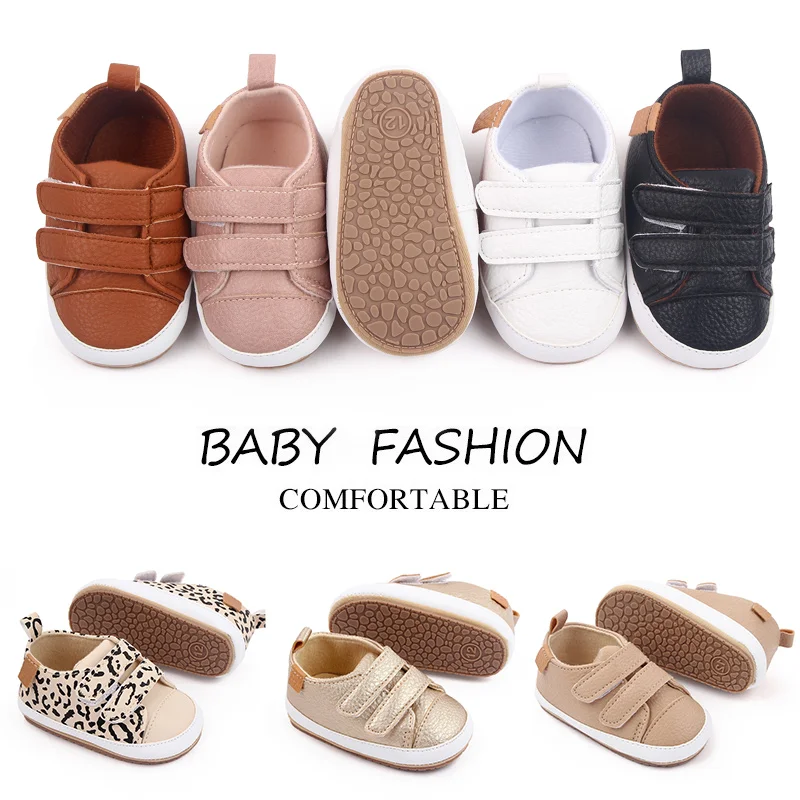 Unisex Toddler Shoes Soft Bottom with Solid Color and Leopard Print Non-Slip Design for Babies Aged 0-18 Months details