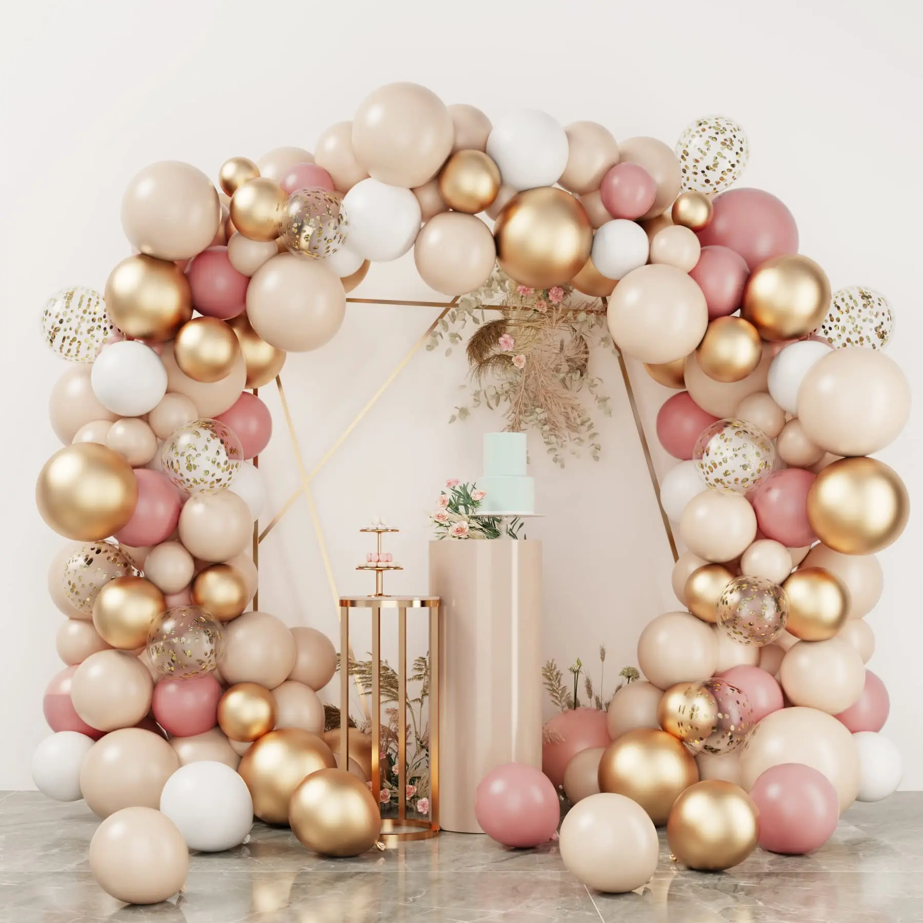 130 Birthday Wholesale Inflatable Pink Gold White Garland Circle Frame Support Stand Set Kit Arch Balloon For Decoration
