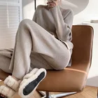 Knit Sweater Kingsun High Quality Cashmere Grey Solid Color Wide Leg Pants Set Knit Ribbed Sweater Set Twin Set