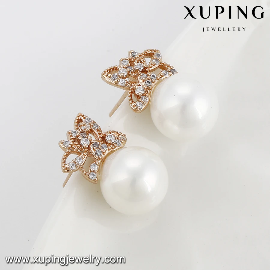 29312 Xuping fashion jewelry charming stud earring, rose gold plating pearl earrings for women