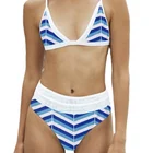 Beachwear Swimwear Bikini Set High Waist Print Fashion Blue Stripe Beachwear Sexy Woman Swimwear Bikini Set