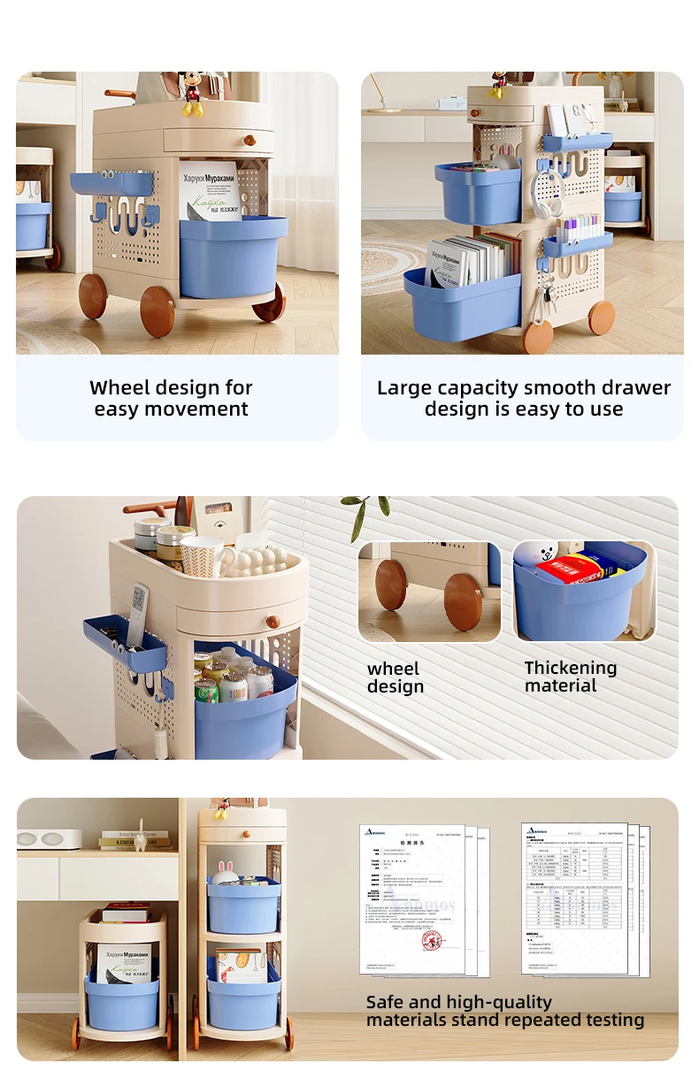 Wannuo 1/2/3 Layer Storage Cart Multifunctional Storage Trolley Detachable Plastic Storage Cart With Hook supplier