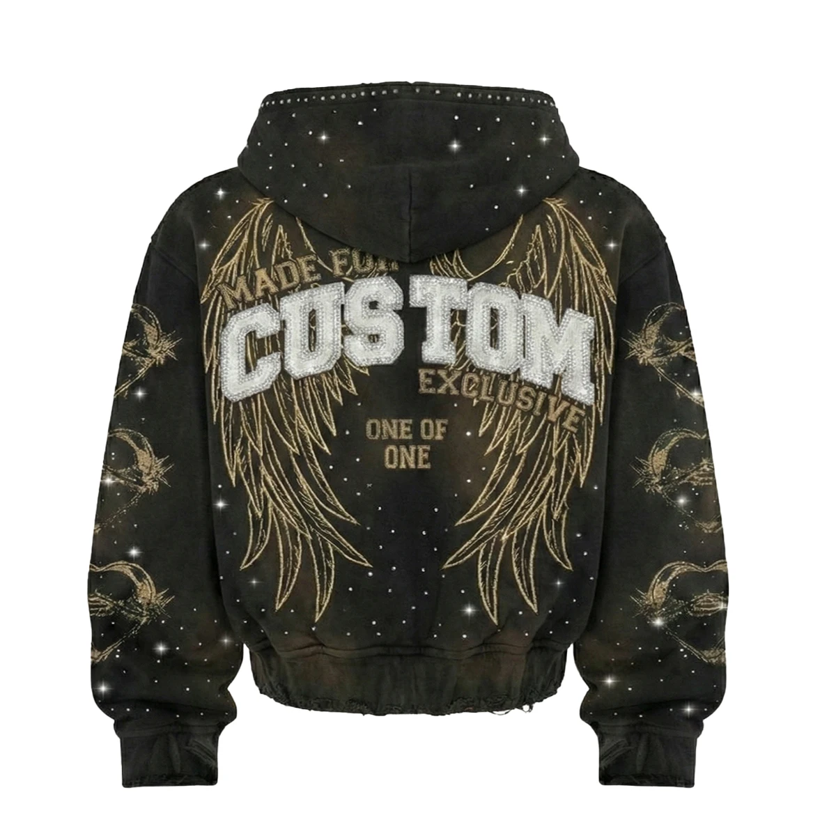product mens hoodies tracksuit custom logo 100 cotton black distressed oversized acid wash print 500gsm rhinestone hoodie for man-4