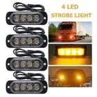 Led Light Blue 12v Led Strobe Light 12v Emergency Vehicles Car 4 LED Flash Light Amber Red Blue Truck Strobe LED Flashing Warning Light