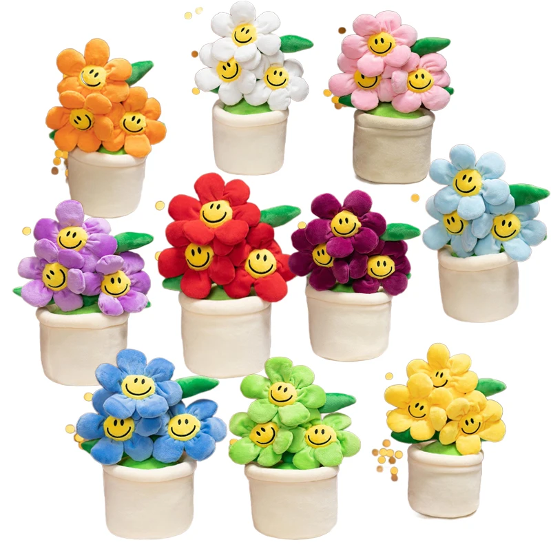 Custom Smile Face Sunflower Green Plant Potted Plush Toy Flower Pots Soft Stuffed Toy Plush Flowers Women Kids Girls Gifts