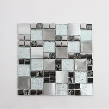 metal mixed Glass Mosaic For Kitchen Backsplash Tiles /factory supply background glass mosaic tile