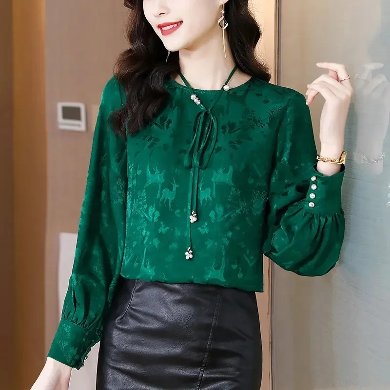 Wholesale fashion women's elegant printed shirt Chiffon loose long sleeve shirt ladies office blouse