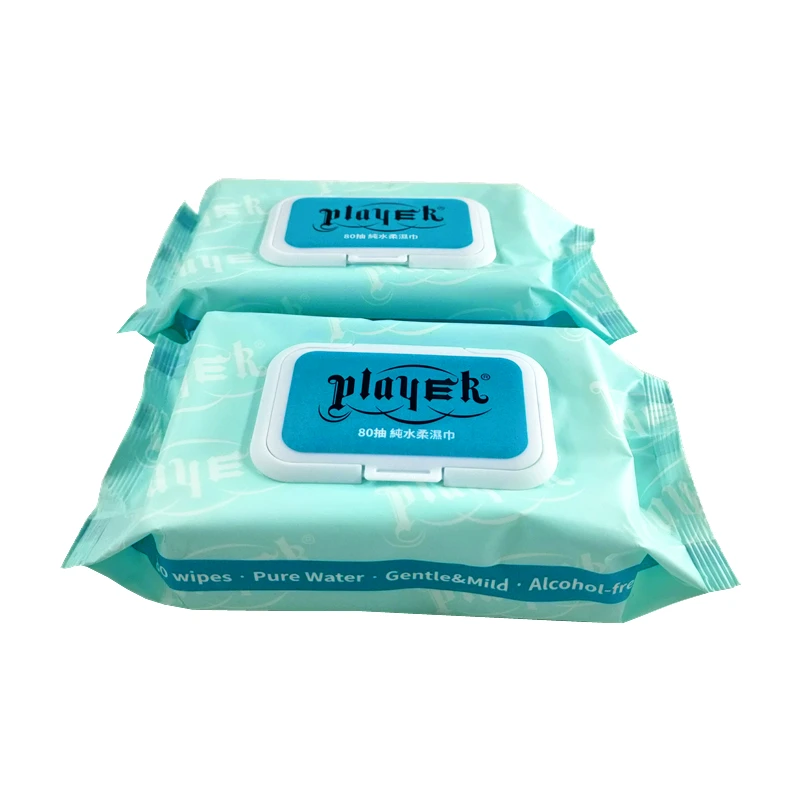 Hight Quality Face Cleansing Disposable  makeup water wipes alcohol free non-woven 80 pieces adult usable wet wipes