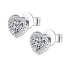 Cz Earrings 925 Sterling Silver Jewelry Clear CZ Zircon Stud Earrings Women Cubic Zirconia Heart Shaped Stud Earrings