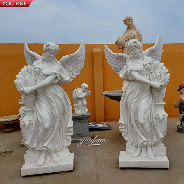 Outdoor Guardian Angels Natural Marble Garden Figure Statue