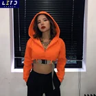 Hoodies Hoodie Hoodie Women Blank Orange Belt Crop Hoodies Zipper Cropped Hoodie Women