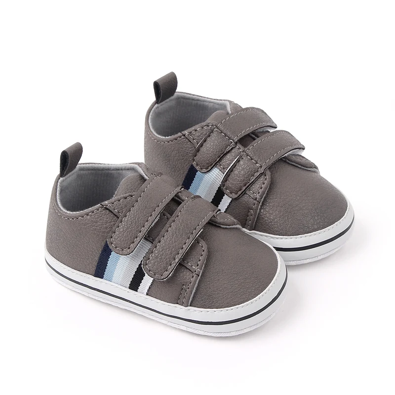 Spring and Autumn 0-1 Year Old Baby Boy Solid Color Striped Soft Soled Casual Toddler Shoes supplier