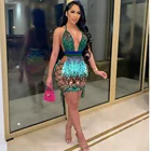 Halter Back Contrast Beaded Dress Sequin Sexy Party Dresses Women's Nightclub Clothes