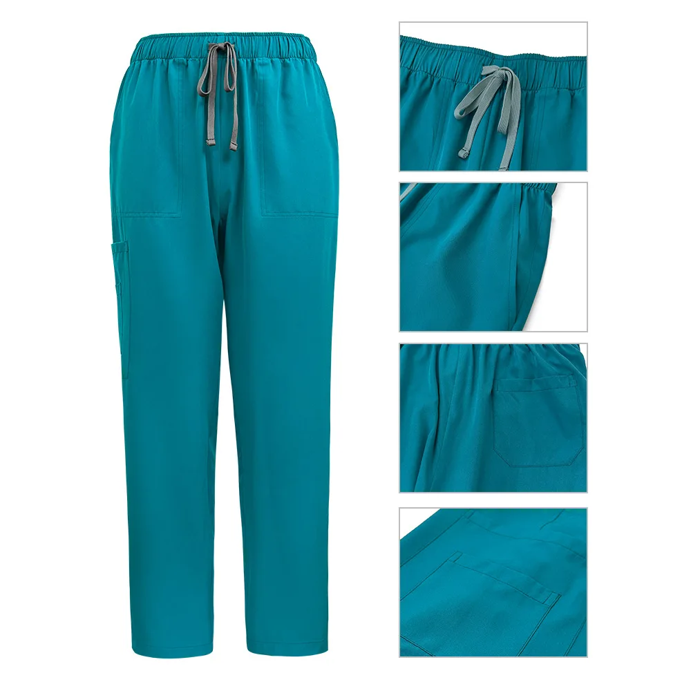 Nursing Uniform Sets Unisex Short Sleeves Stand-up Collar Zipper Overalls Nurse Uniforms for Hospital Top & Pants Multi Pocket