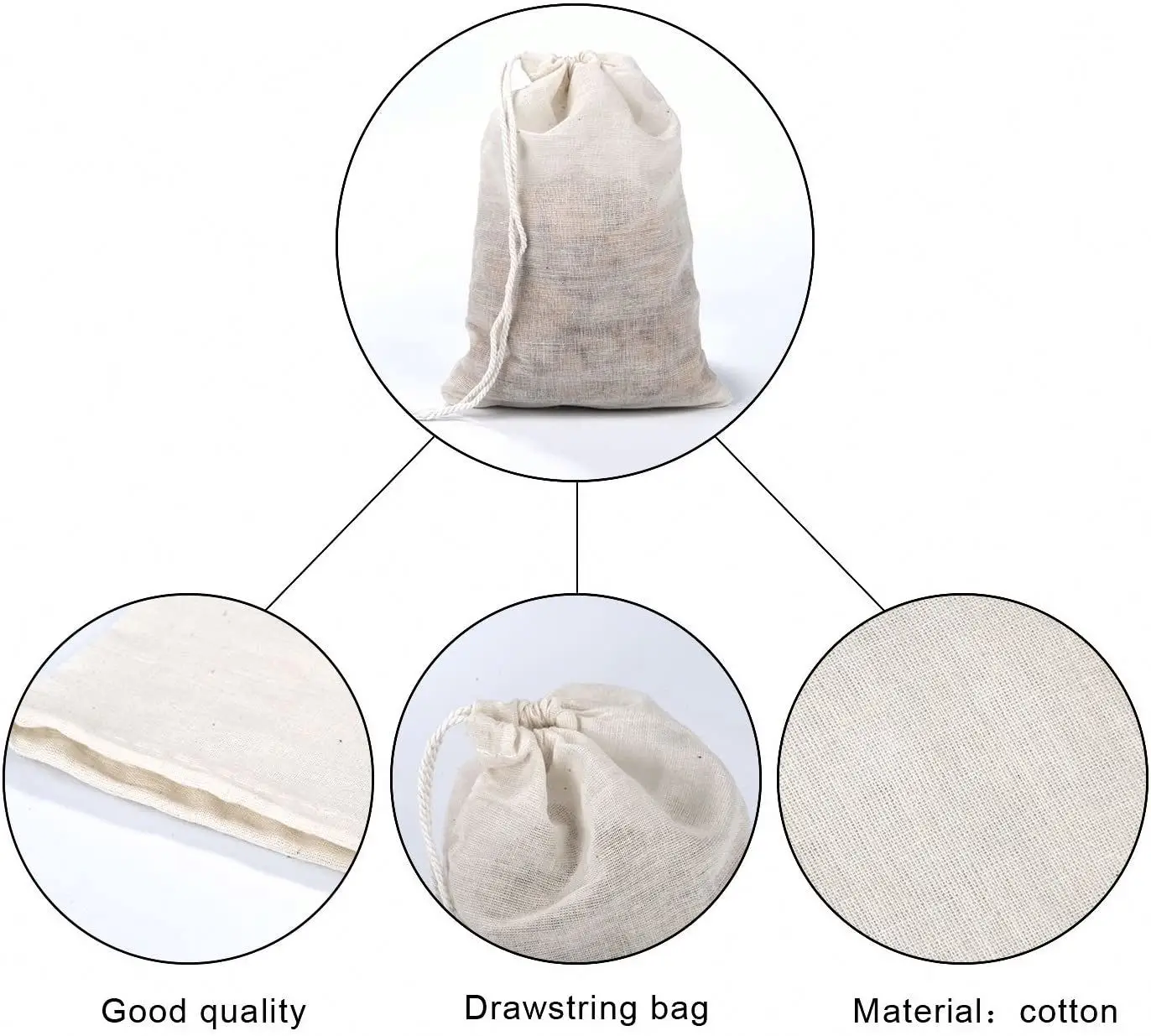 Reusable organic cotton muslin bath tea bags with drawstring