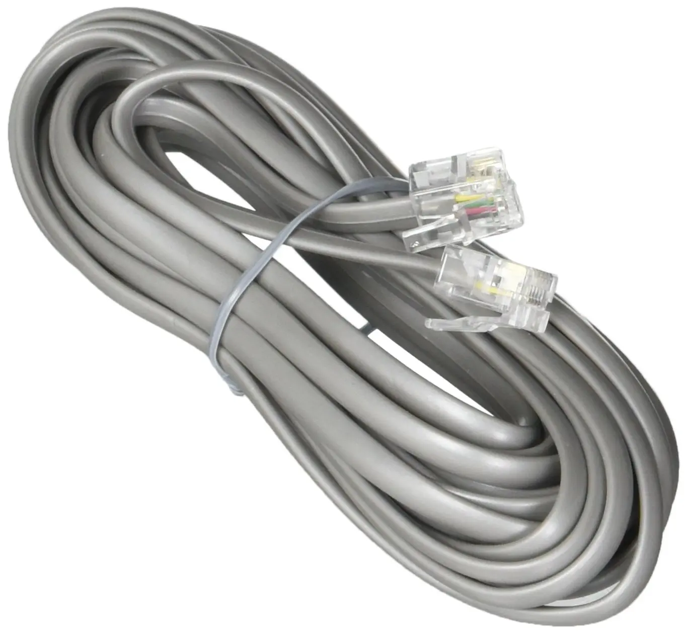 5X  6P4C RJ11 8in NewJumper Cord Cable Wire Modem Phone Silver Short 4-wire 