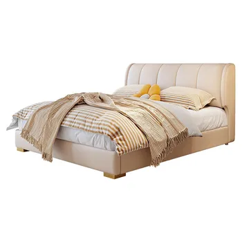 Modern Cream Style Bedroom Set Soft Backrest Storage Bed with Solid Pine Wooden Frame Soft Leather Bedroom Furniture the bed