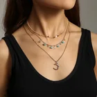Star 2021 New Jewelry Multi Layer Crescent Moon Pendant Natural Turquoise Small Star Clavicle Necklace