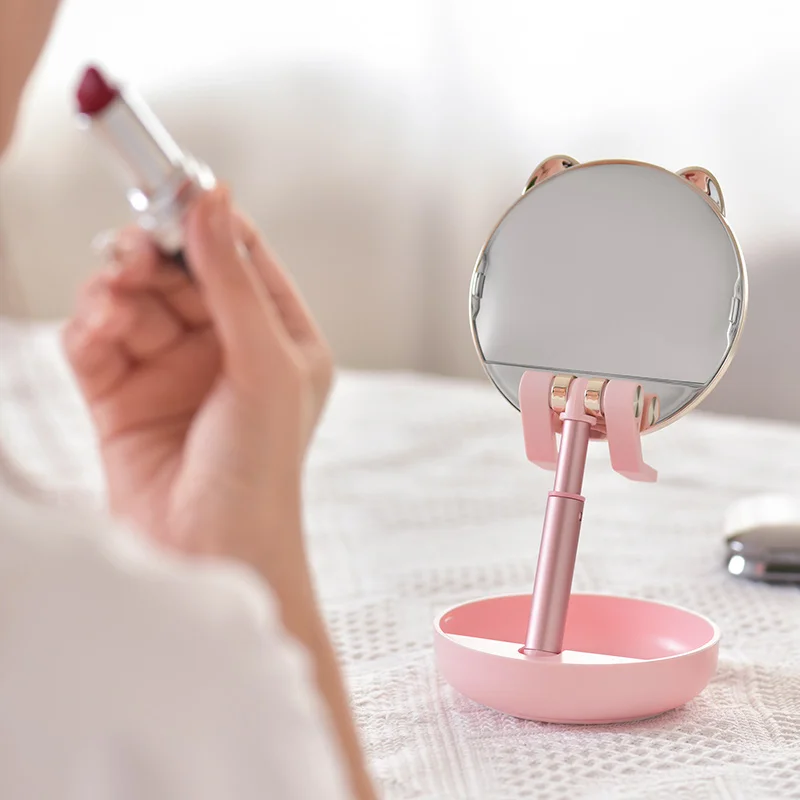 ICARER FAMILY Cute Animal Cell Phone Stand Desktop Mobile Phone Holder Make-up Mirror and Folding Phone Holder