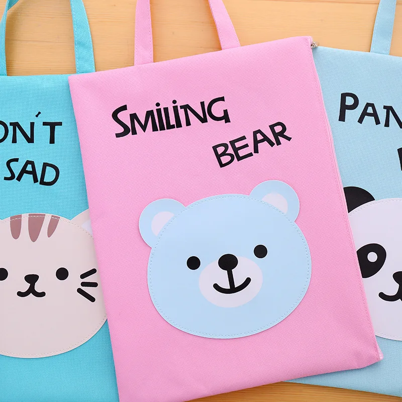 Custom Korean cute animal A4 B4 zip bag creative stationery storage file bag