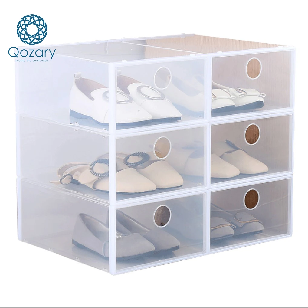 Stackable Clear Plastic Empty Shoe Box Container Storage Organizer Box 