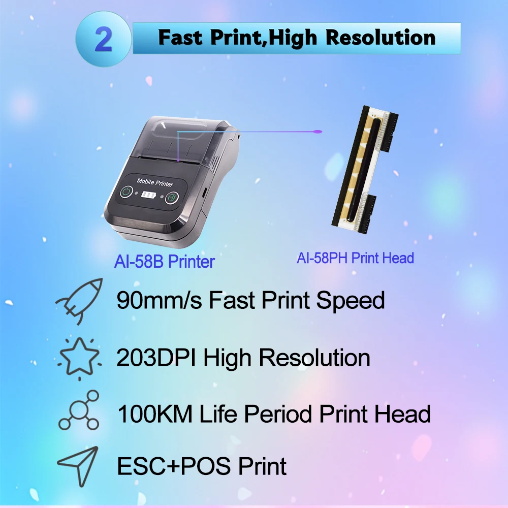 AIXW Android IOS 58mm Bluetooth Receipt Printer Connection with Battery 2 inch Mini Size Thermal Receipt Printer for Taxi Bill