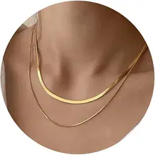 14K Gold Plated Snake Chain Necklace Herringbone Necklace Gold Choker Necklaces for Women