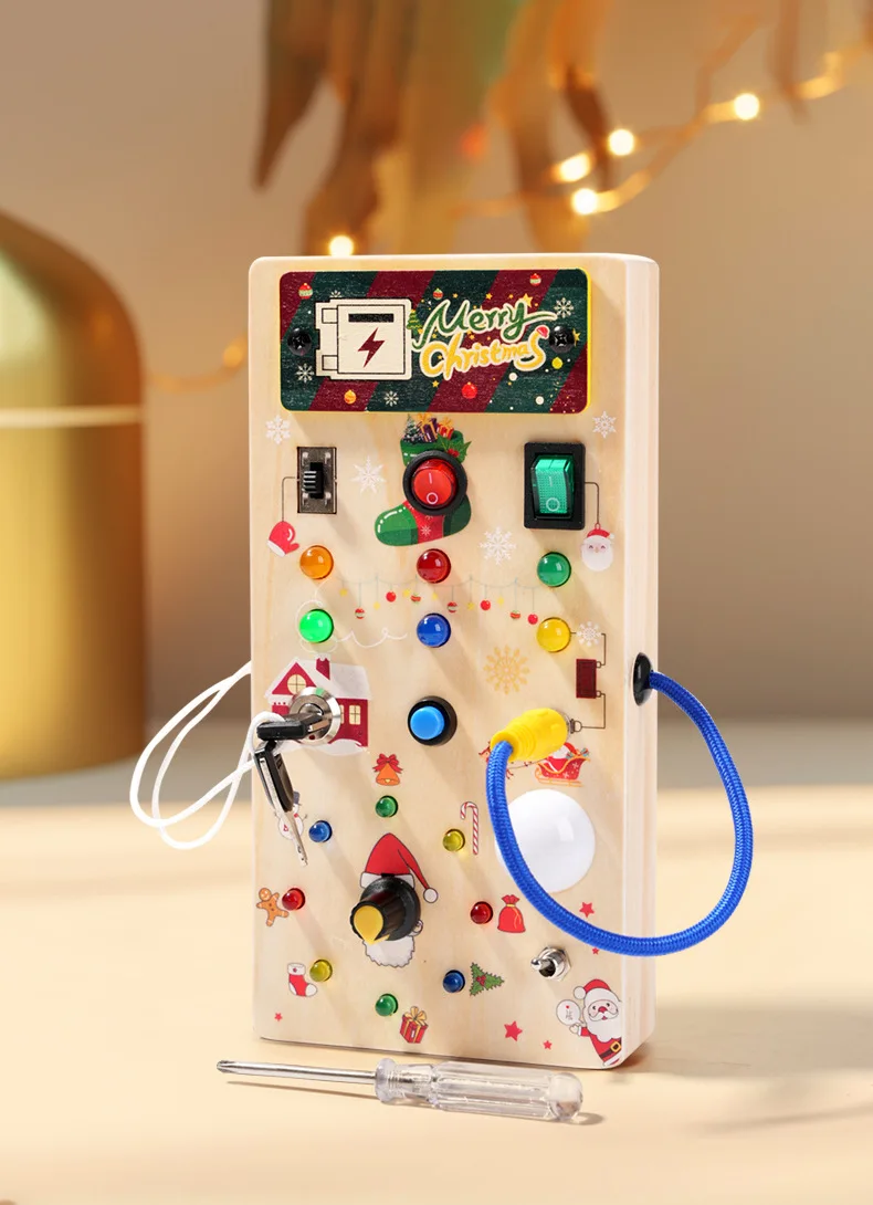 Lernspielzeug für Kinder, elektronisches LED-Licht, Baby, sensorisches Holzbrett, Montessori-Spielzeug für Kleinkinder, Weihnachtsgeschenke, Details