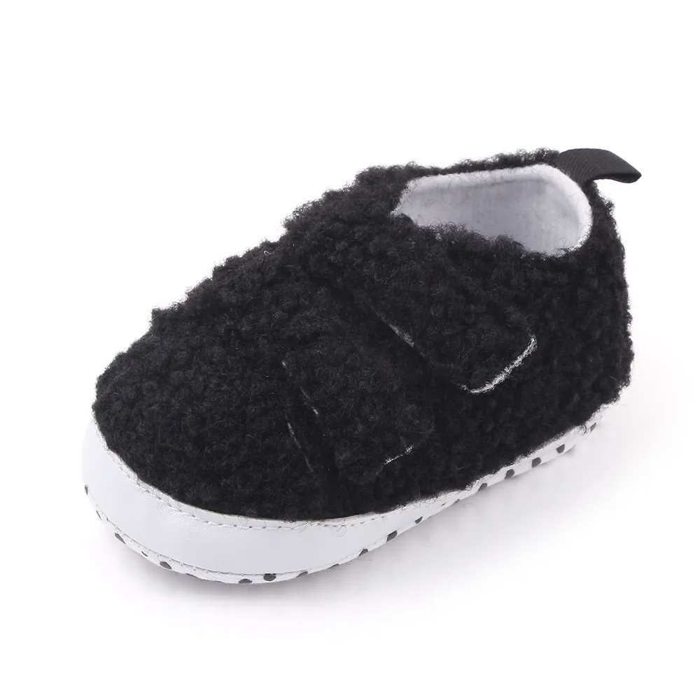 Solid Color Warm Teddy Fleece Double Line Baby Soft Soled Comfortable Toddler Shoes supplier