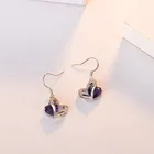 Red Earrings 2021 Hot Sale Red Purple Blue Crystal Love Shape Sliver Earrings Hook For Women