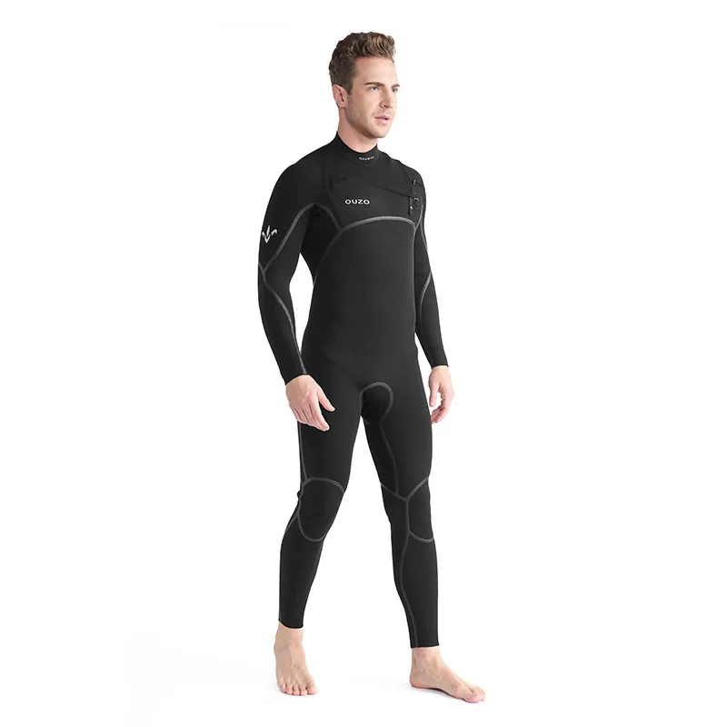 Dropshipping Men Long Sleeve One-Piece 4/3mm Thermal CR Stretch Swimsuit Diving Surfing Wetsuit
