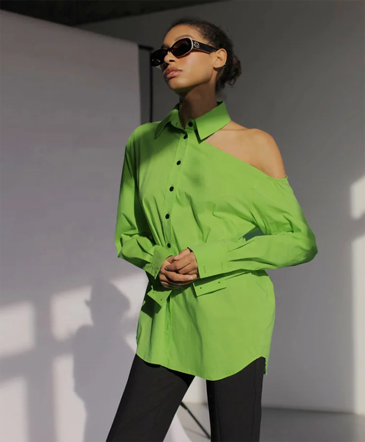 off shoulder green blouse