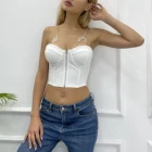 Fashion Women Fashion Halter Tank Top Backless Bustier Rhinestone Sling Lady Summer Corset White Crop Top