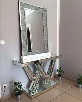 New Designed Upgraded Living Room Hallway Table Mirrored Console Tables with Wheels and Wall Mirror For Home Hotel