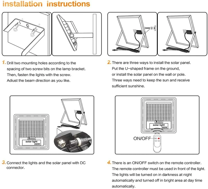 Remote Control 200 300 watt Floodlight Outdoor 200W 300W Solar Flood Light