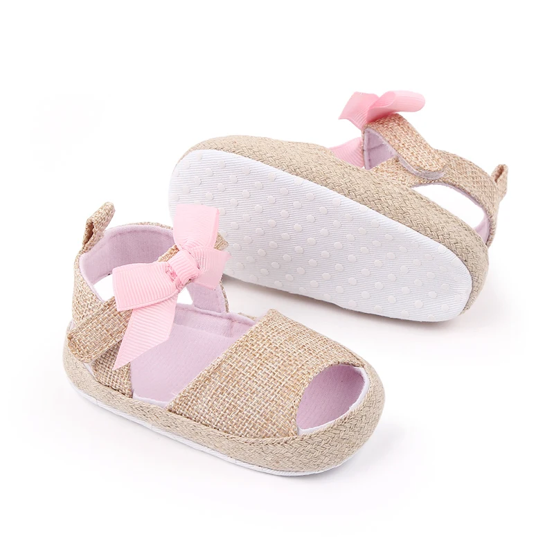 Summer New Baby Twine Wrapped Edge Solid Color Bow Soft Soled Fish Mouth Sandals for Baby Girls Toddler Shoes manufacture