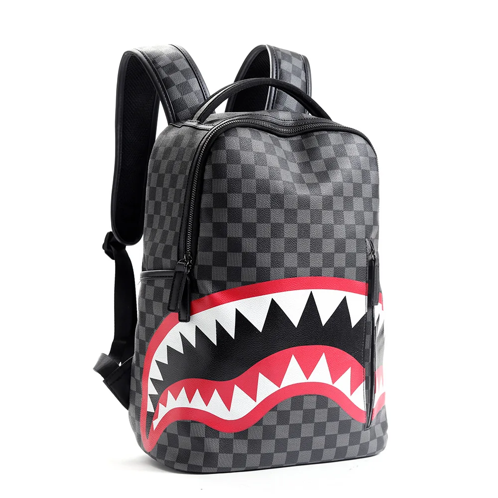 Wholesale Unisex Fashion Printed Custom Leather Shark Backpack Spray Ground Bag Casual Sports Backpack