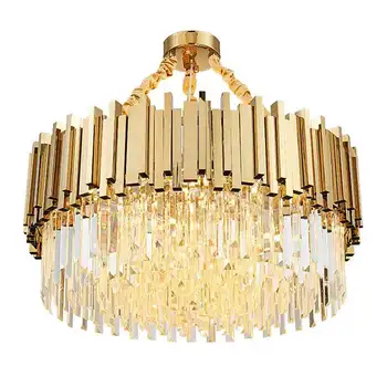 Modern luxury Living Room hotel villa led large round ceiling mounted home lighting k9 pendant lights gold crystal chandelier