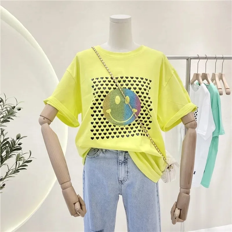 Summer 2024 new Women's 100% cotton fashion trend oversized printed women's T-shirt wholesale