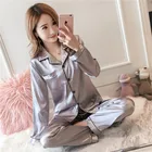 Womens Night Womens Satin Silk Pajama Sets Long Sleeve Pyjama Sleepwear Homewear Night Wear Robe