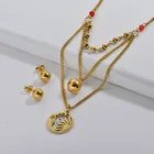 BAOYAN Fashion Stainless Steel 18k Gold Bead Fresh Water Pearl Multi Layered Necklace Earrings Jewelry Set