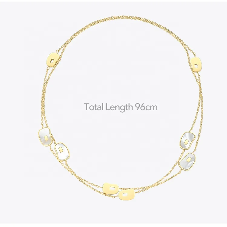 18K Gold Plated Stainless Steel Jewelry Irregular Natural Shell Charms Long Chain Accessories Charm Necklaces P193047